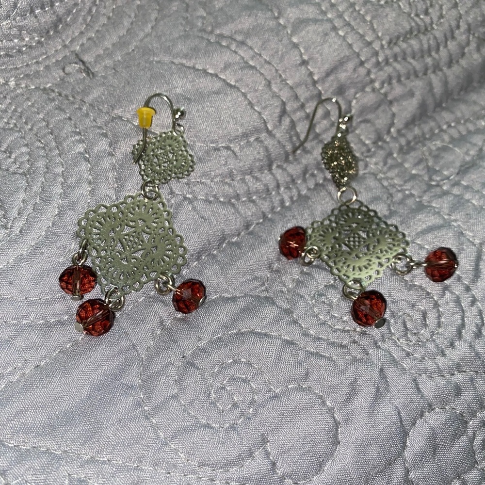 Silver & brown dangling earrings